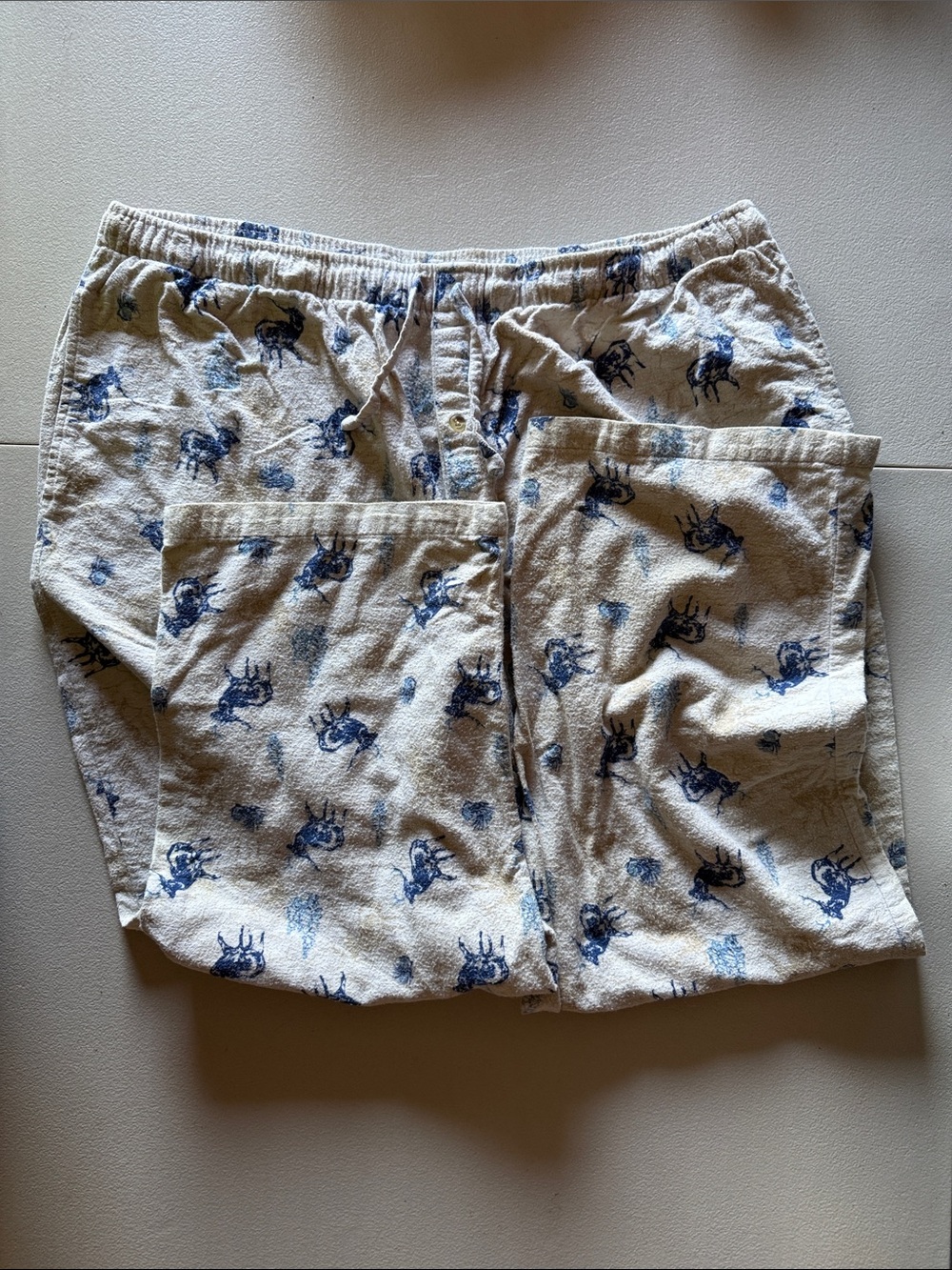 Puritan Men's Deer Print Pajama Pants Cream Blue Size Large